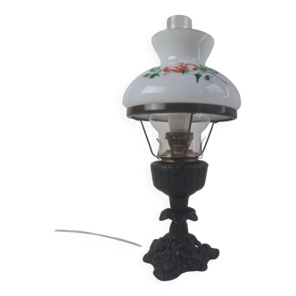 Mid-century Czech cast iron glass lamp vintage floral shade home lighting