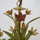 Vintage chandelier in painted metal decorated with flowers and foliage with 5 lights. 80s 90s
