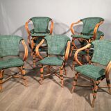 Lot 7 green chairs terrace rattan a 50´s 60´s