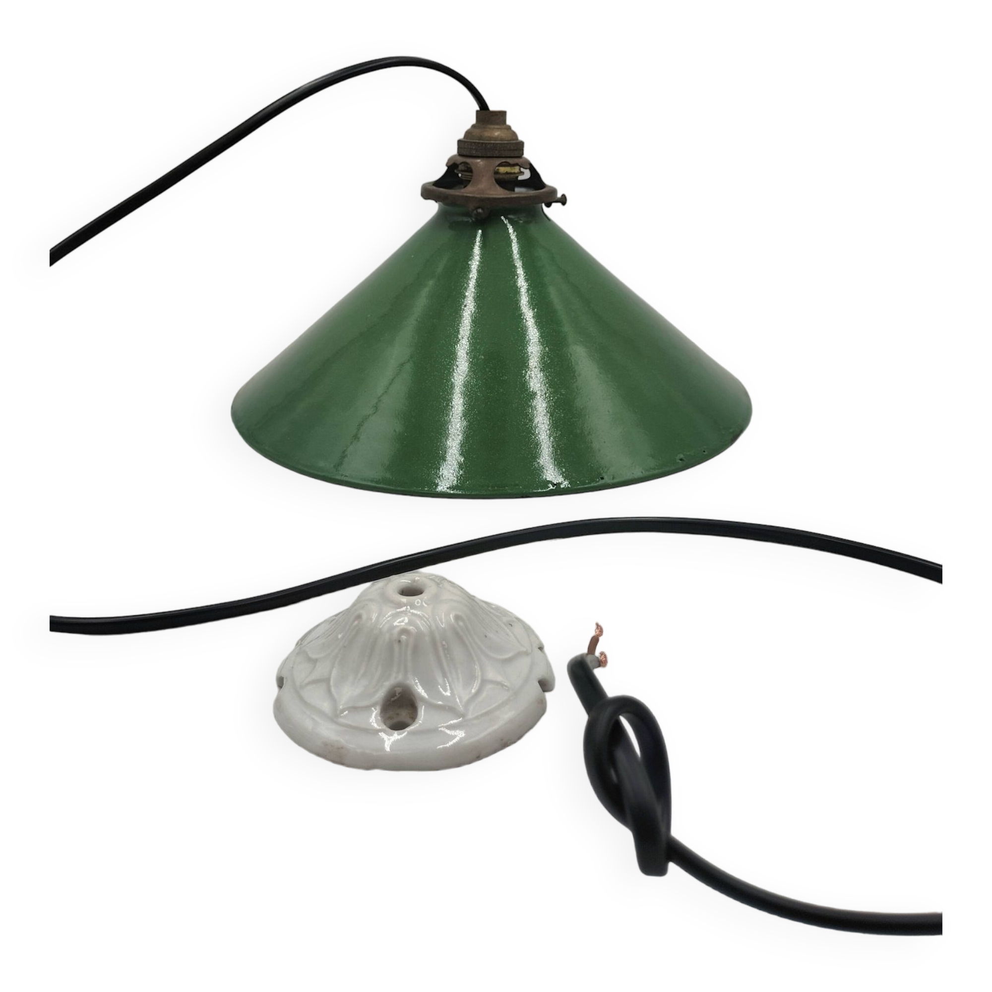 Enameled sheet metal cone pendant light