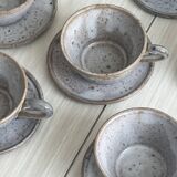 Handmade stoneware coffee set, 6 cups, saucers and sugar bowl, natural tones
