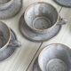 Handmade stoneware coffee set, 6 cups, saucers and sugar bowl, natural tones