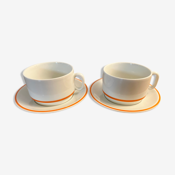 Set of 2 cups and undercups in Sologne porcelain