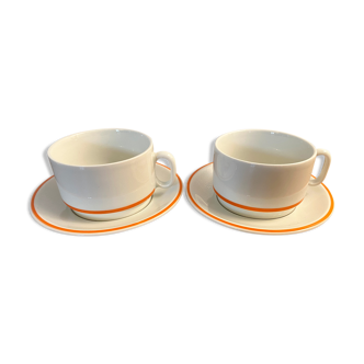 Set of 2 cups and undercups in Sologne porcelain