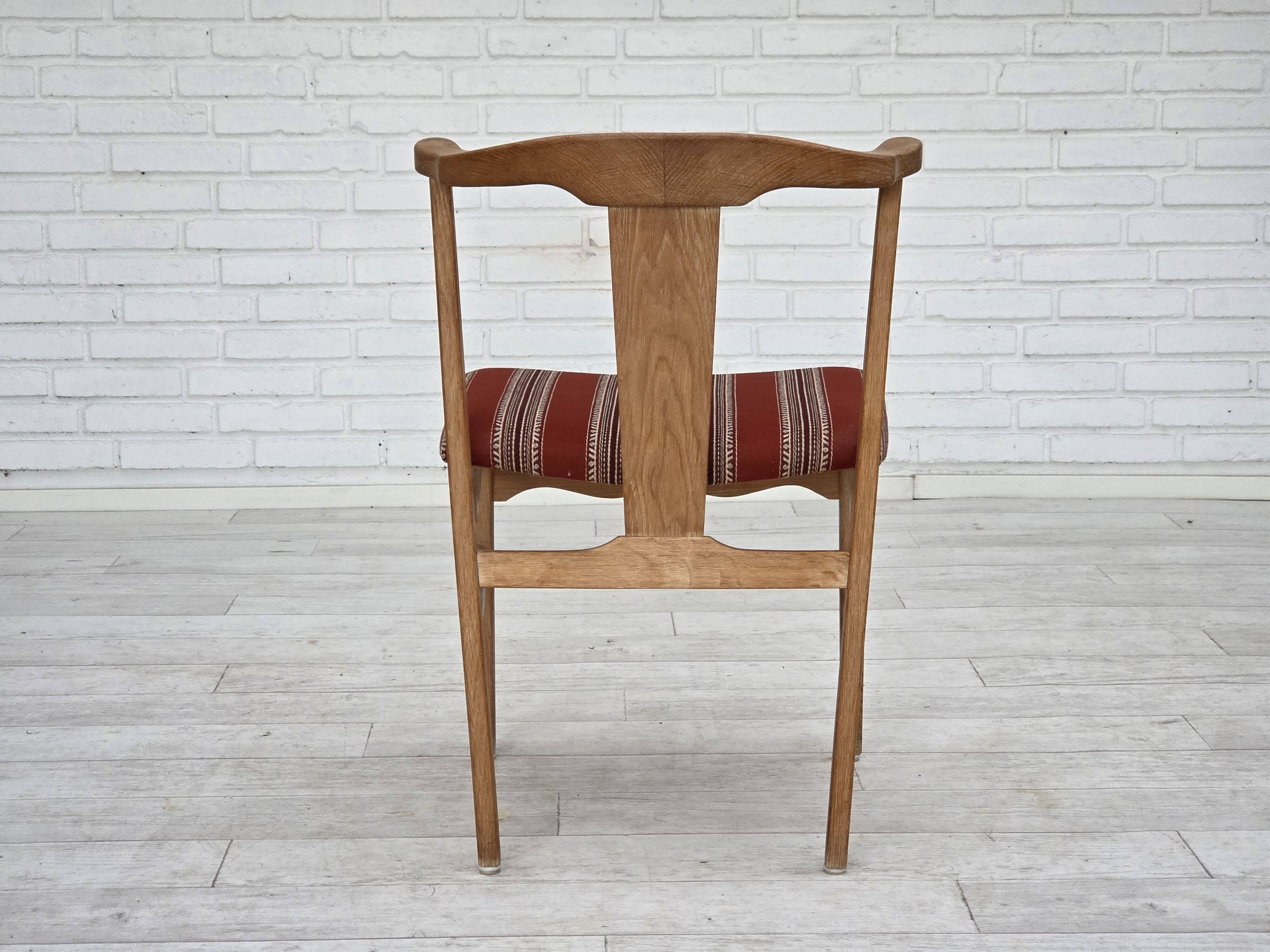 1960s, pair of Danish dining chairs, solid oak wood, furniture wool.