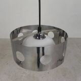Vintage pendant lamp with chrome cylinder and glass globe