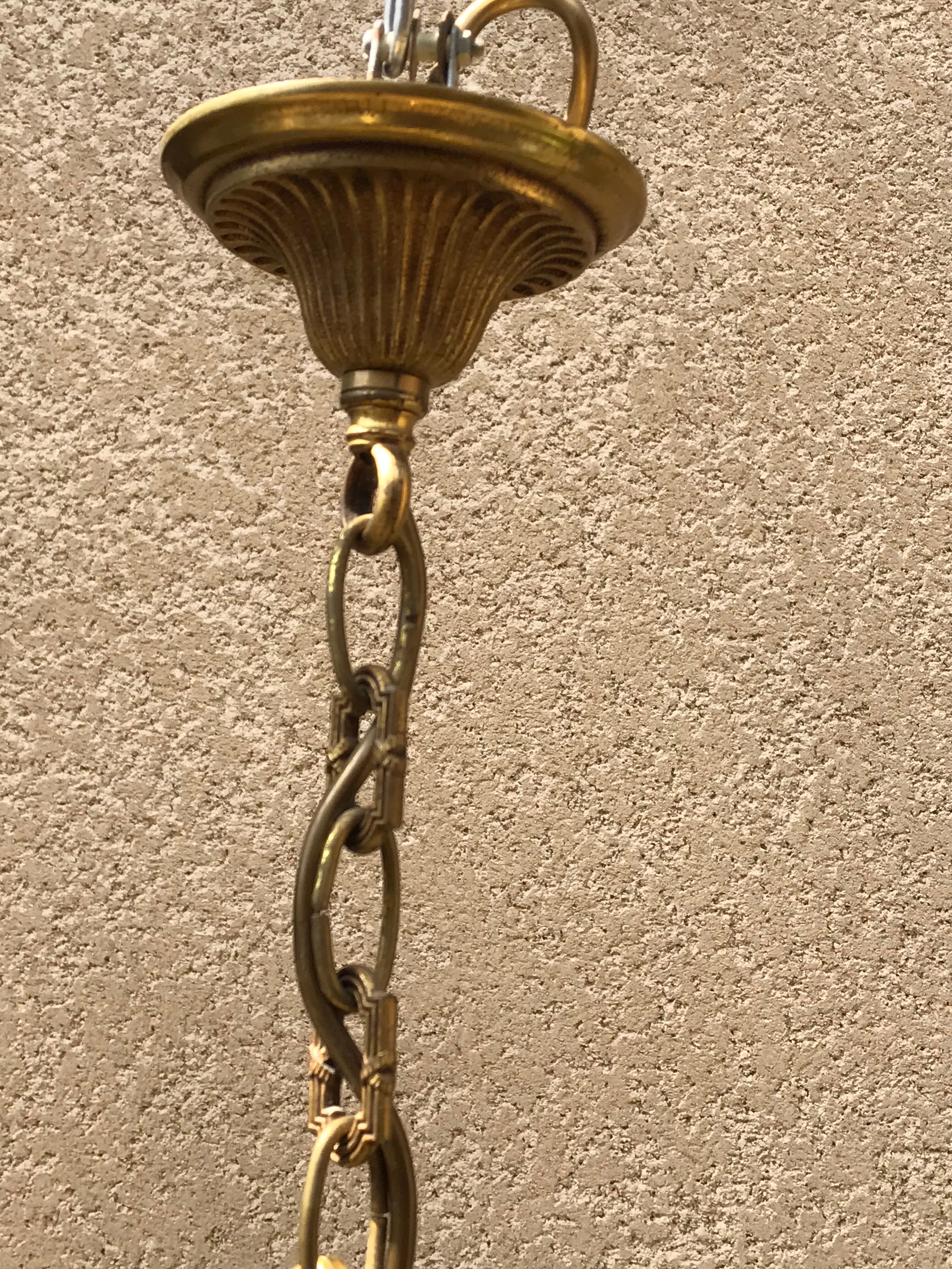 Bronze cage chandelier with crystal drops, 6 lights