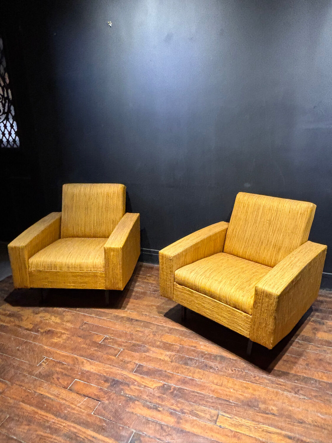 Pair of vintage mustard yellow armchairs – 1970s design