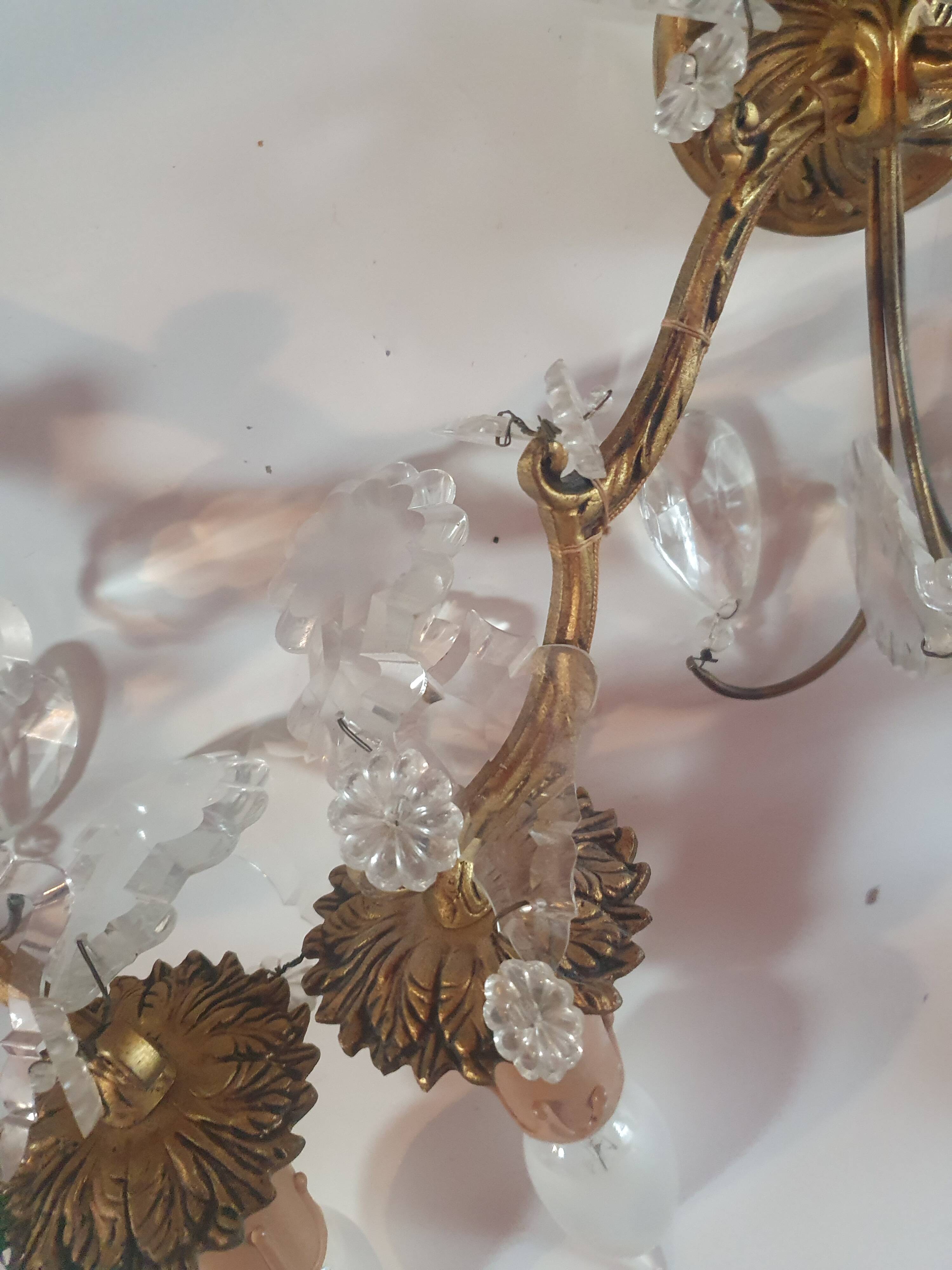 Pair of golden wall lights with vintage glass tassels