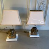 Paire de lampes vintages en bronze doré, visage de pharaon, 1970