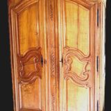 Bridal wardrobe with gendarme hat in solid cherry wood 18th century