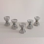 Set of 5 vintage postmodern egg cups with spiral decoration in Memphis style.