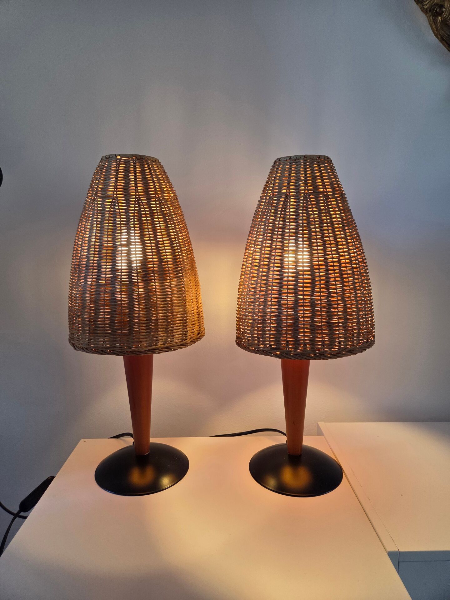 Pair of rattan lamps