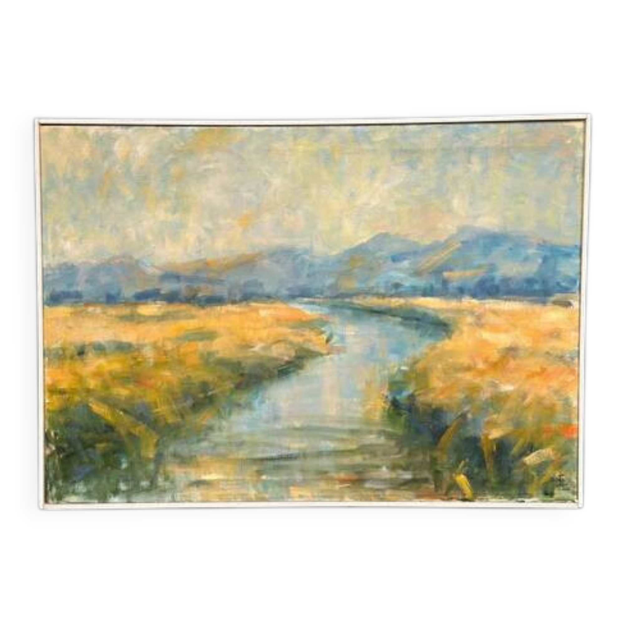 Original Swedish Oil on Canvas – “River Landscape with Mountains”  Vintage