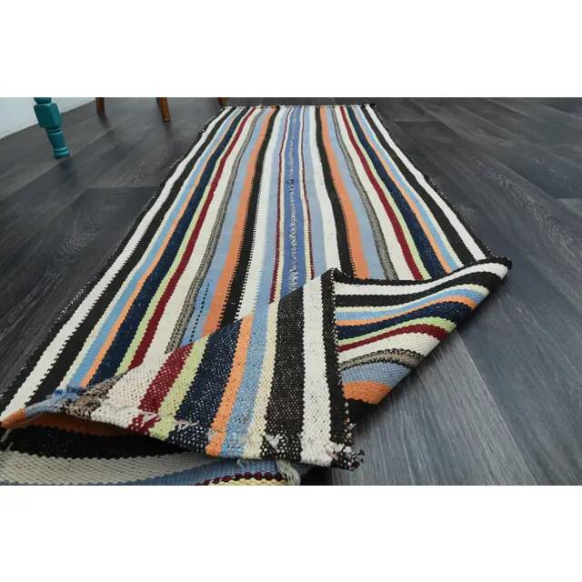Vintage Turkish Oushak Handmade Wool Cotton Green Runner Rug 80x232