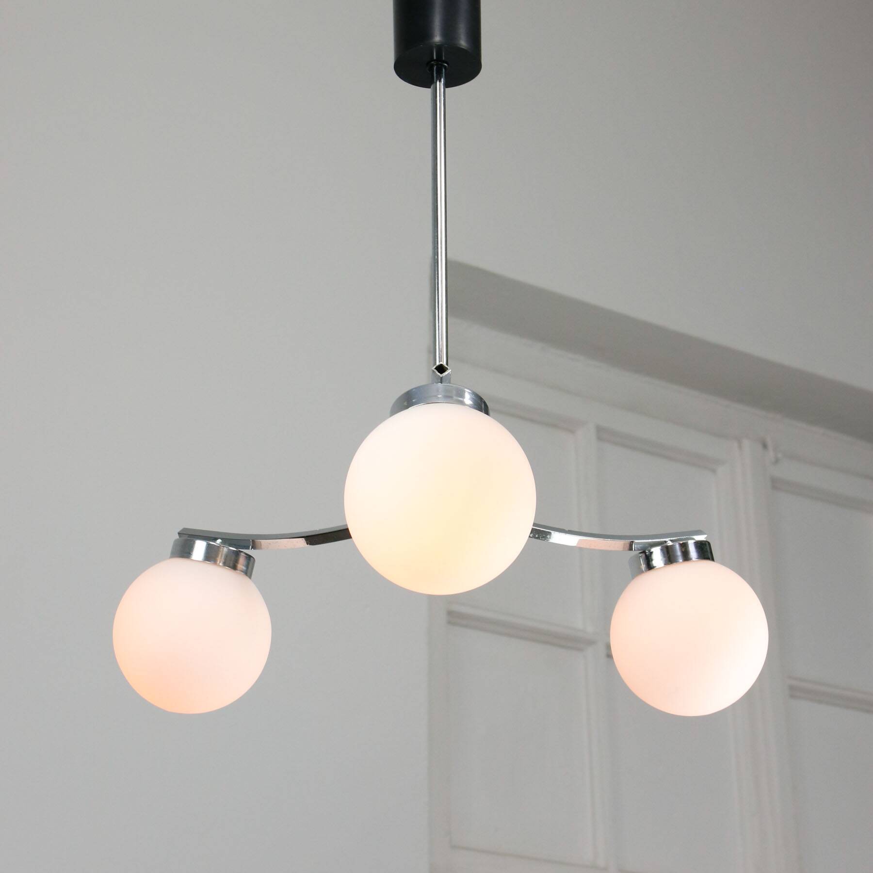 Mid-Century Italian Chrome and Opaline Chandelier