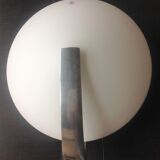 Circular frosted glass wall lamp and aluminum headband by Vetri Murano, vintage 70s-80s