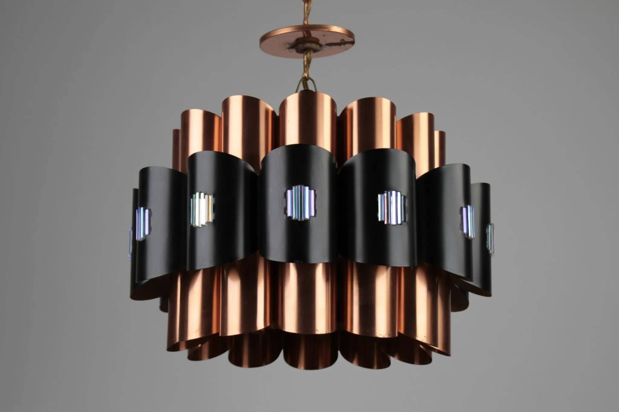 Copper & Black Pendant Lamp by Werner Schou for Coronell Elektro — Denmark, 1960s