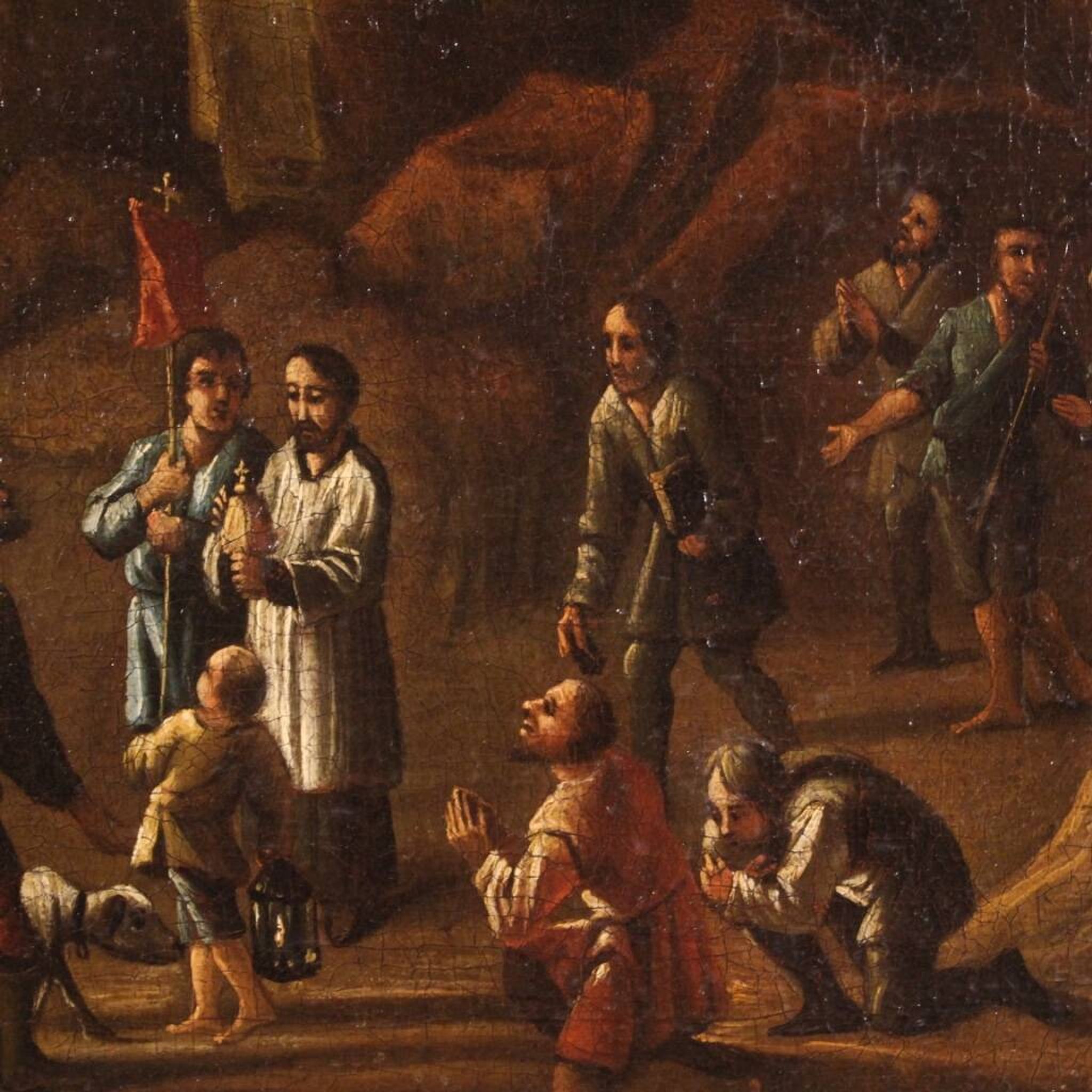 Painting oil on canvas landscape with wayfarers from the 18th century