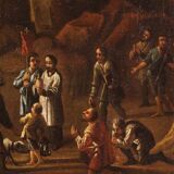 Painting oil on canvas landscape with wayfarers from the 18th century