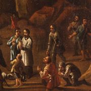 Painting oil on canvas landscape with wayfarers from the 18th century