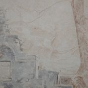 Pencil drawing "Landscape of Ruins" 1918 signed and dated