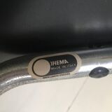 Set of three bar stools black and chrome of Thema Italy to the 1970s