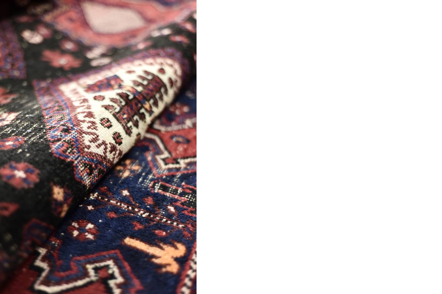 Handwoven Afshar oriental rug, Middle East, 1950s