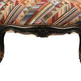 Large Napoleon III bench in blackened wood