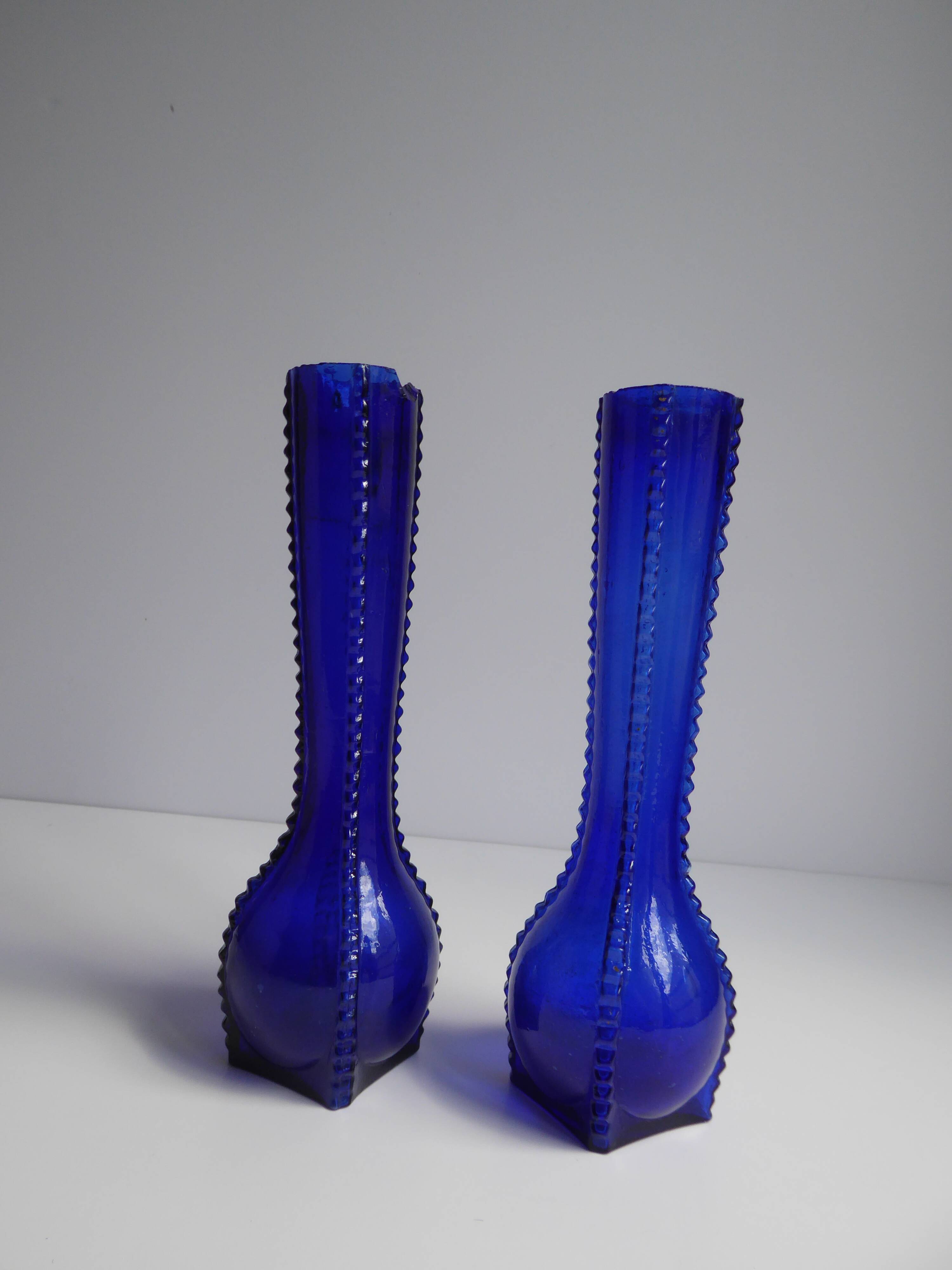 Pair of blue soliflore vases