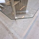 Italian Coffee Table in Travertine and Facet Cut Glass, 1980s