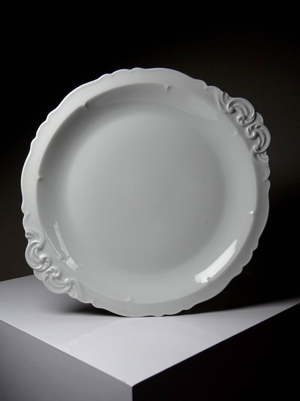 Large serving dish made of fine white Limoges porcelain, vintage/antique.