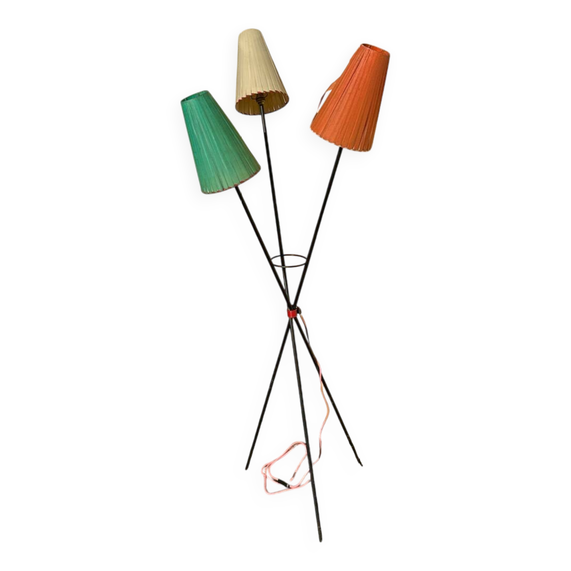 1950s metal tripod floor lamp, completely original