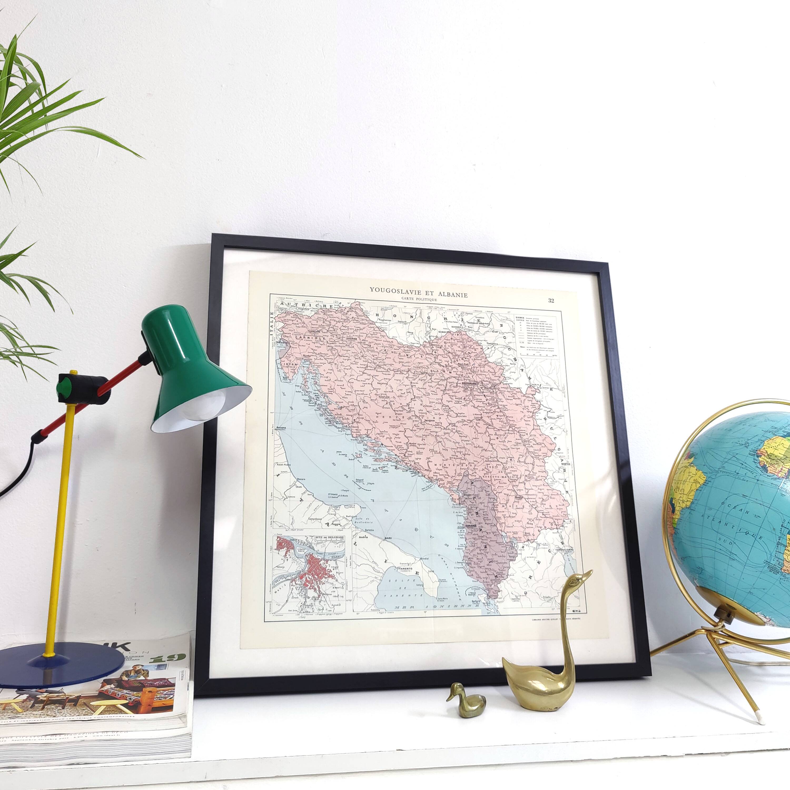 Old map of Yugoslavia and Albania 43x43cm from 1950