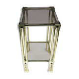 double-plated square tray in smoked glass and gilded brass structure from the late 1970s
