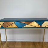 Straw marquetry console