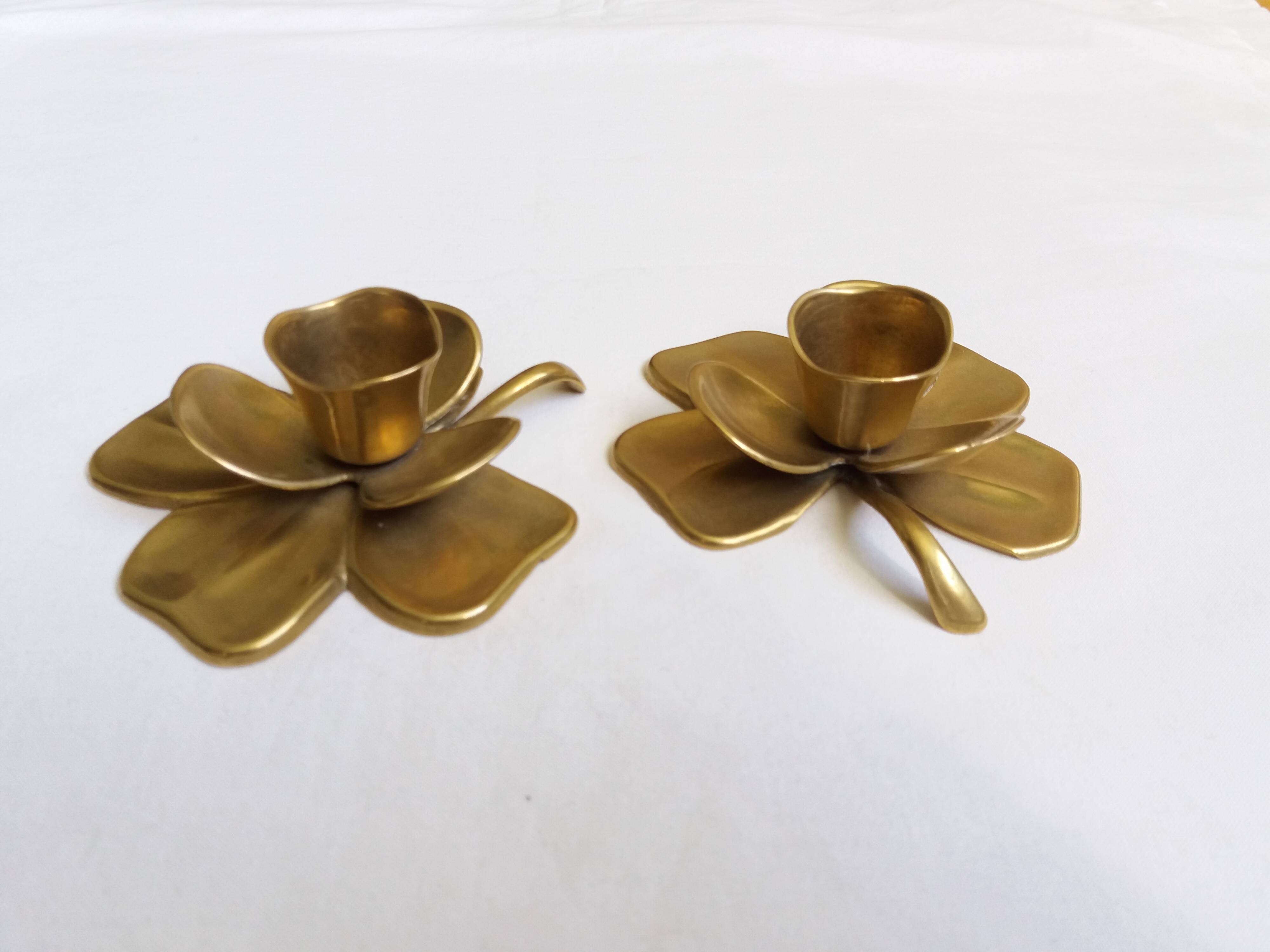 Bougeoirs fleur trefle en  laiton