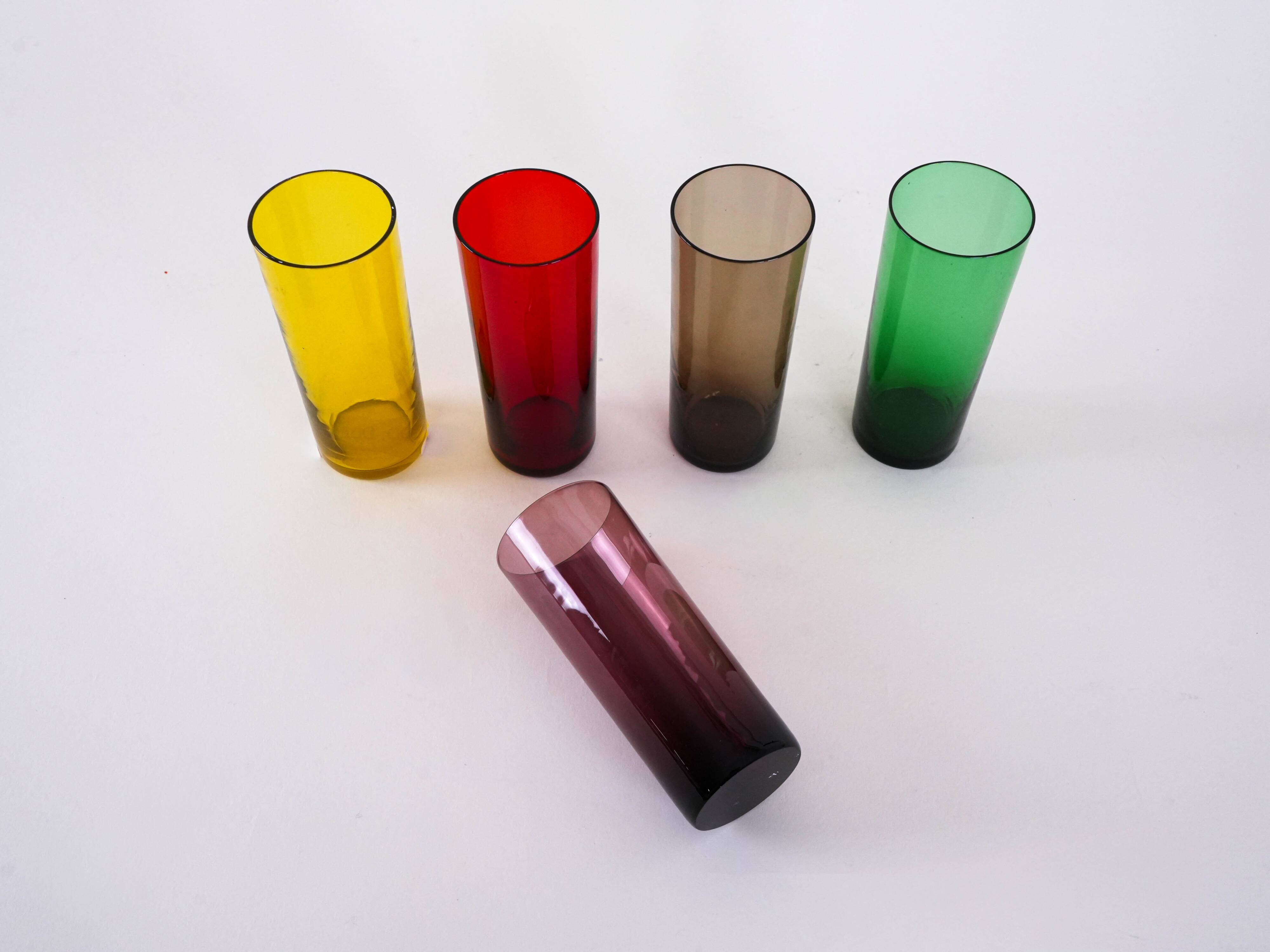 Set of coloured glasses, Italian design, 1960s, made in Italy