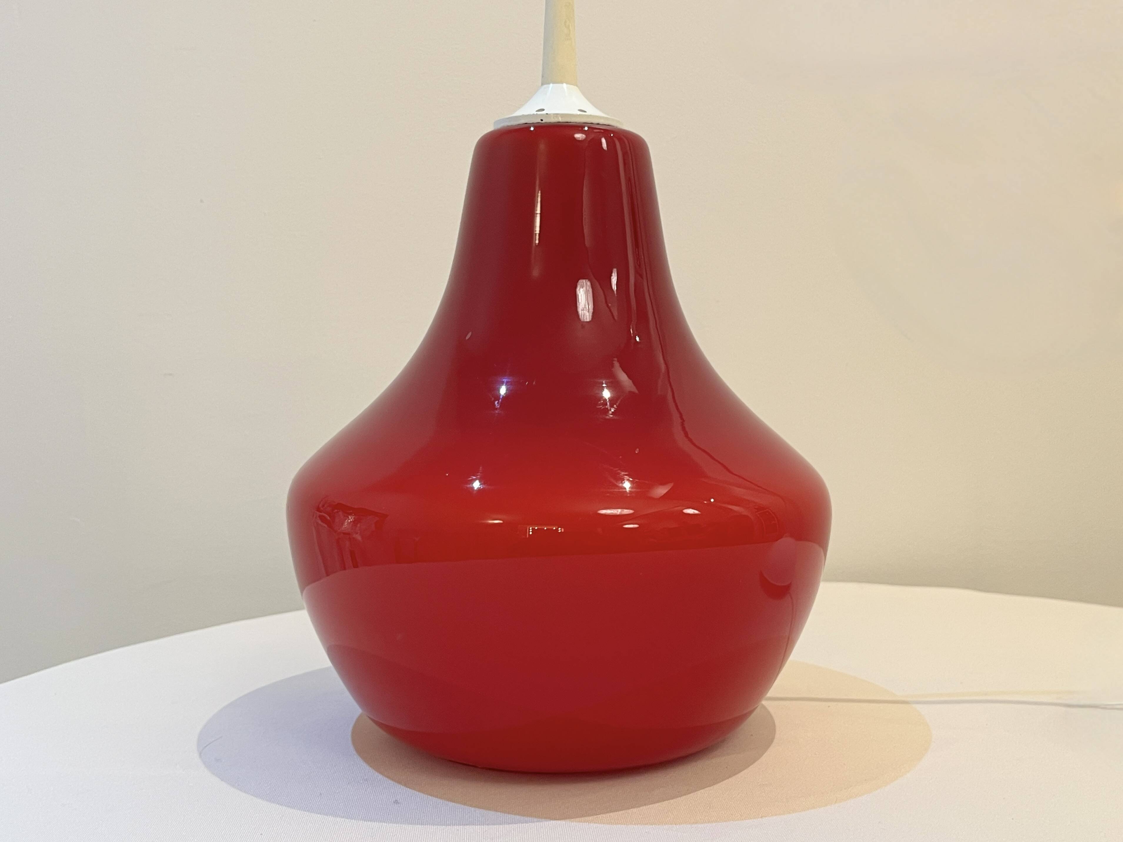 Red Opaline Glass Pendant Light 1970 Space Age Ceiling Lamp Free Form Orange