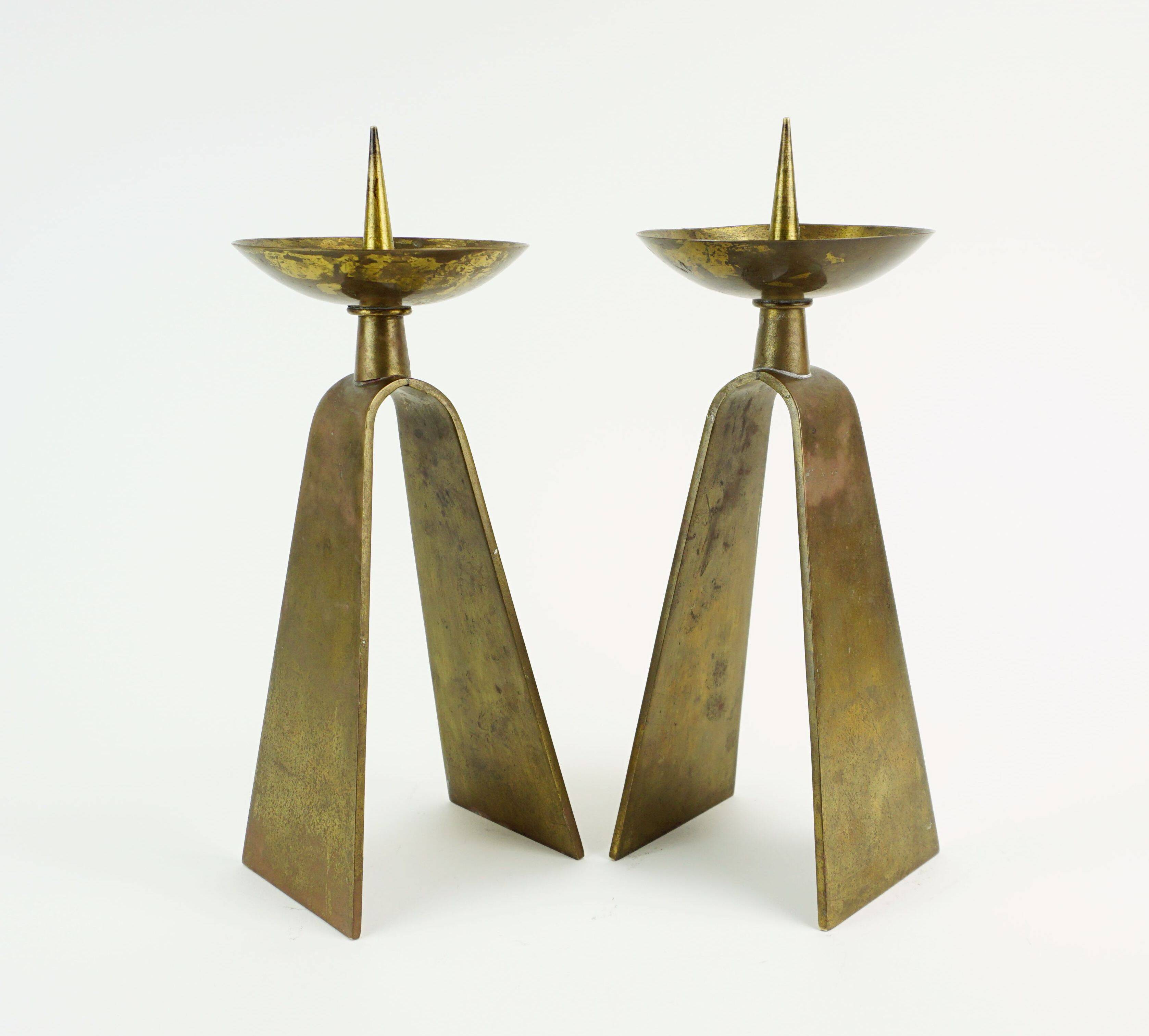 pair of mid century modern brass CANDLE HOLDERS from the 1950s / 60s