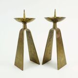 pair of mid century modern brass CANDLE HOLDERS from the 1950s / 60s