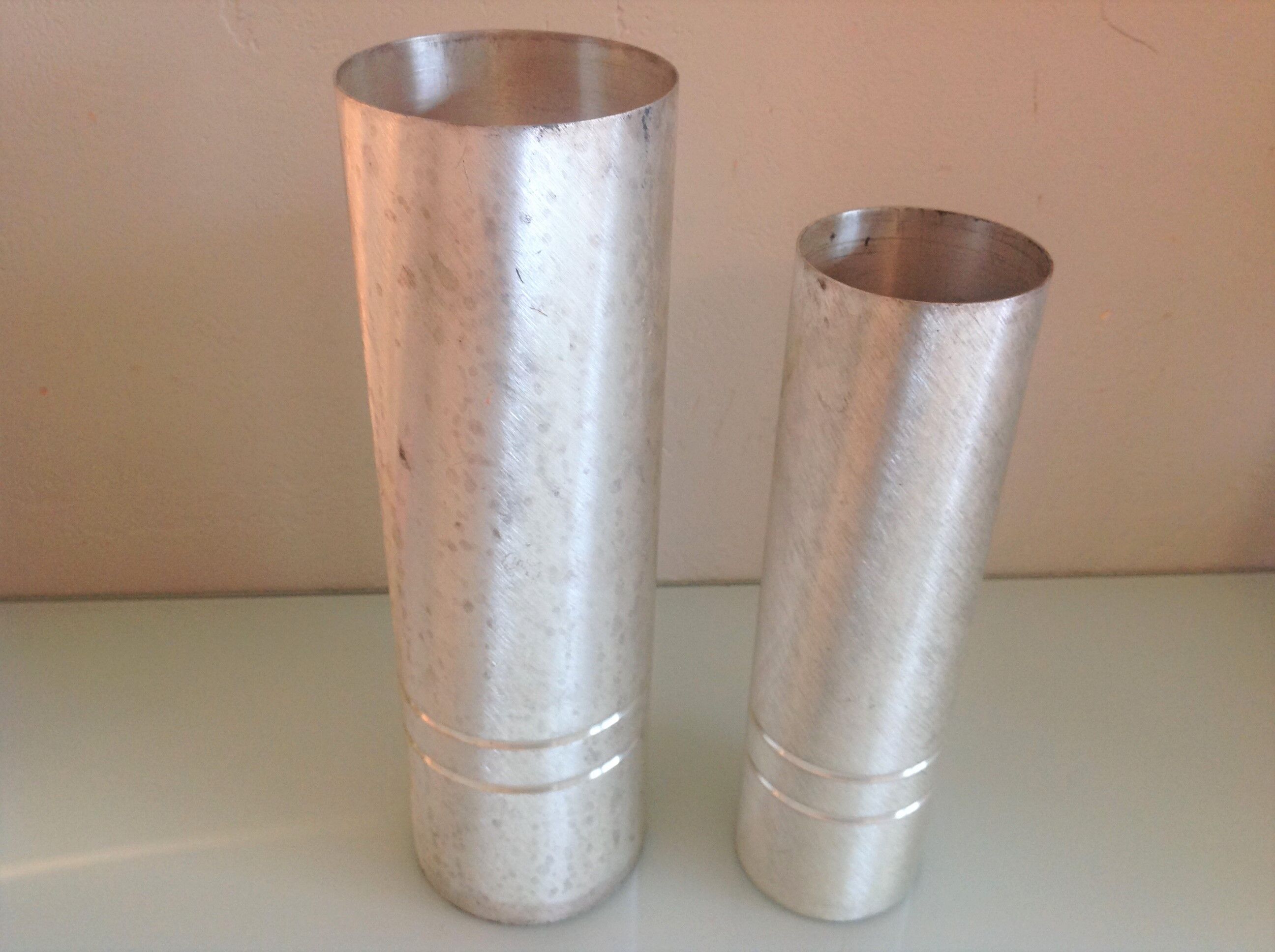 Pair of vases metal rolls brushed silver / vintage year old 70