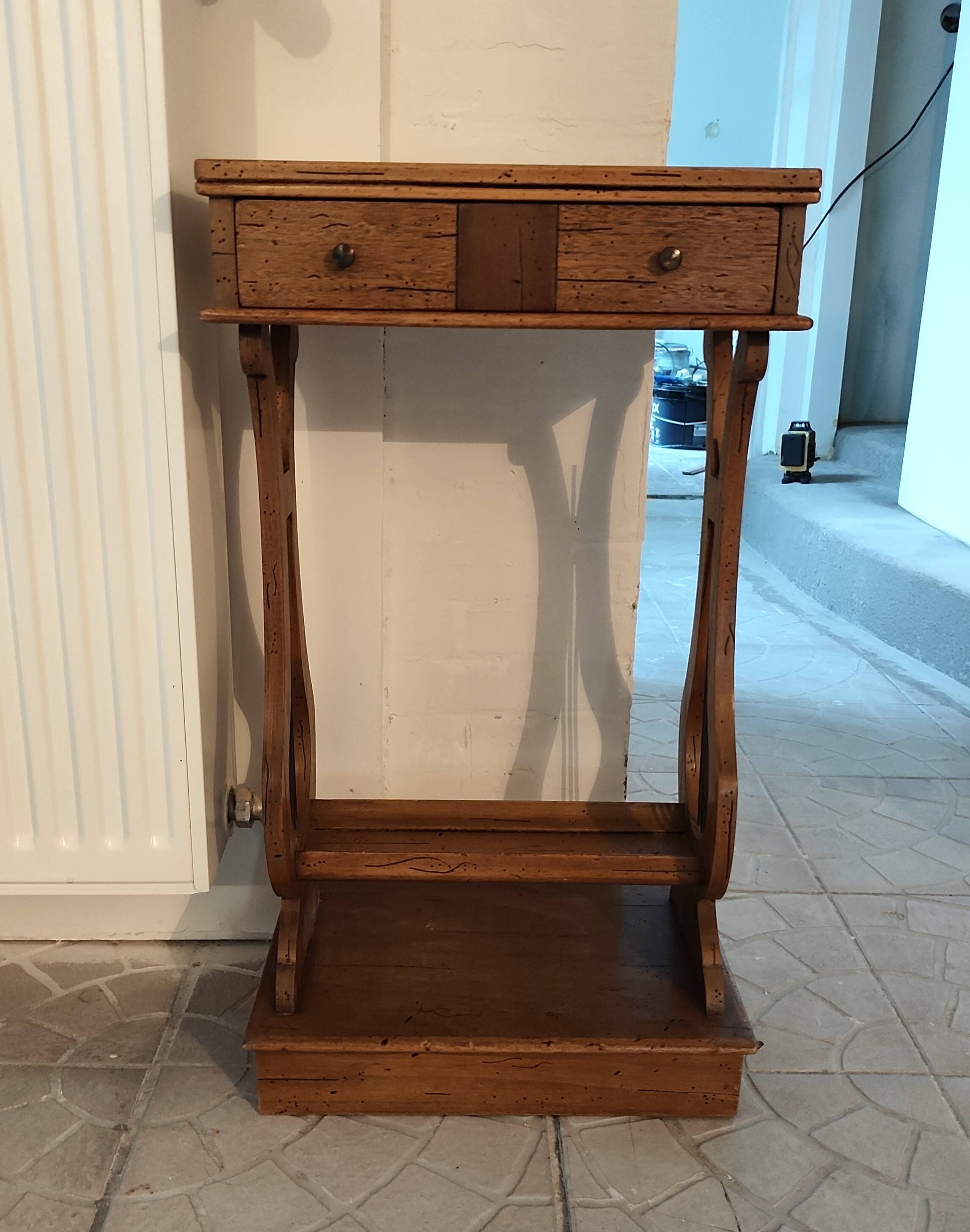 Lyre bedside table or occasional table in cherry wood from the 1960s.