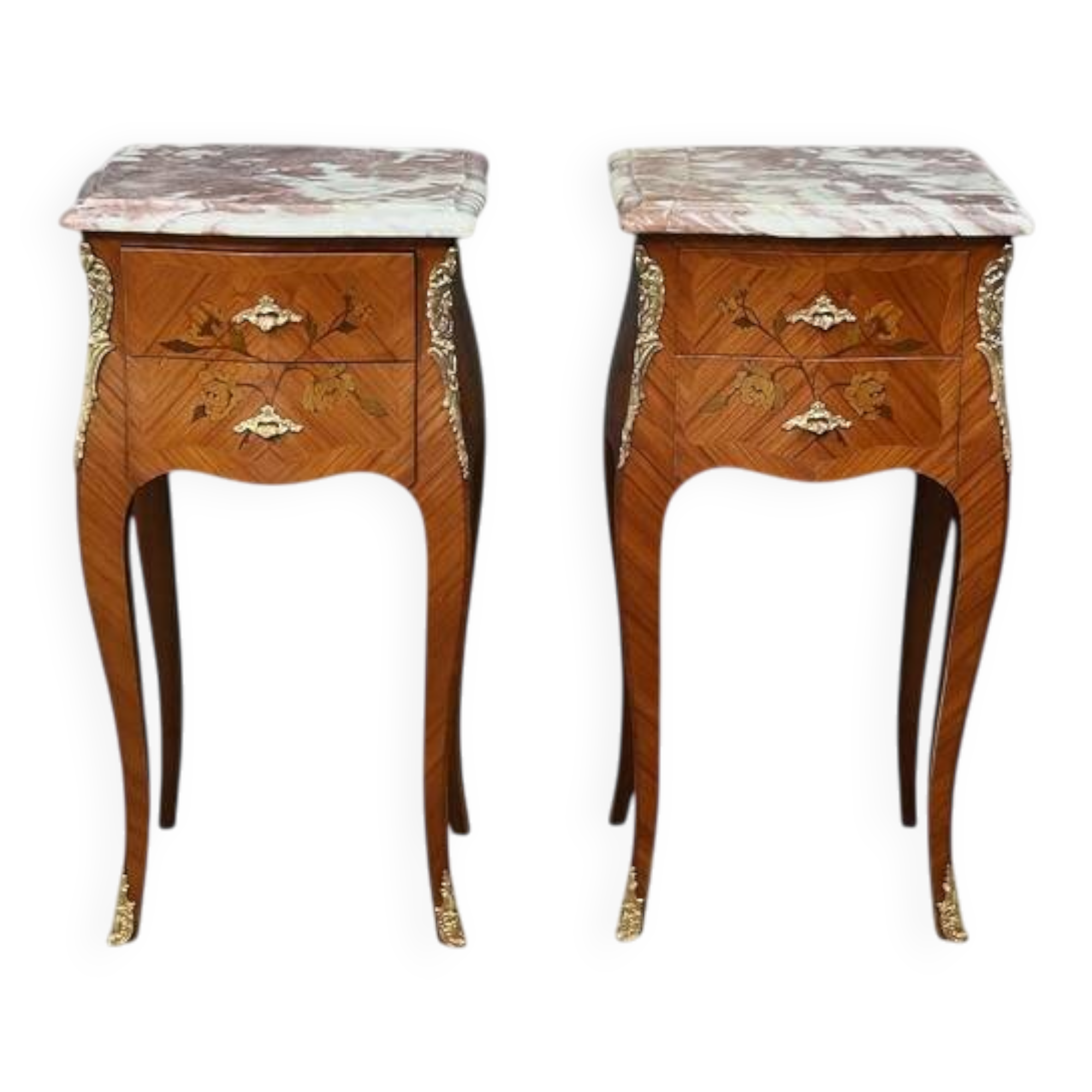 Pair of marquetry bedside tables, Louis XV style – 1960