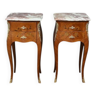 Pair of marquetry bedside tables, Louis XV style – 1960