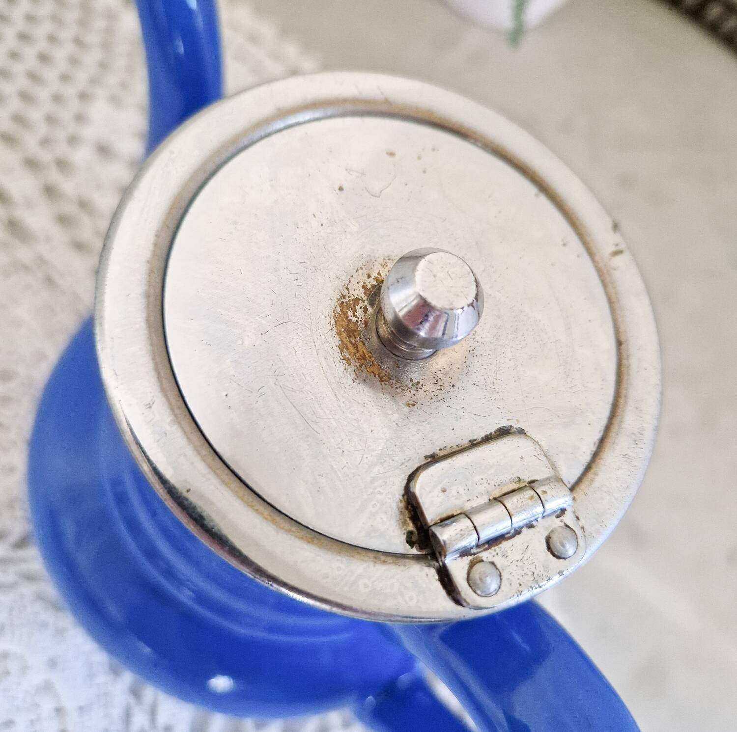 Small vintage cobalt blue ceramic teapot
