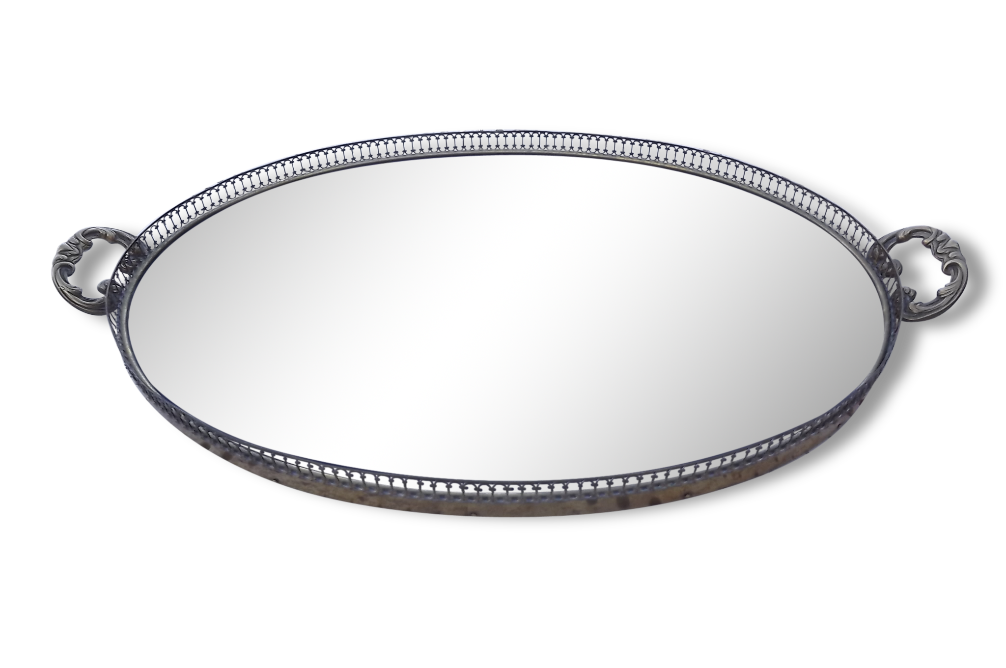 Tray oval glass brass and wood