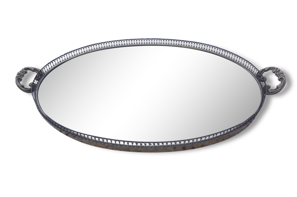 Plateau ovale verre laiton et bois — Beyit