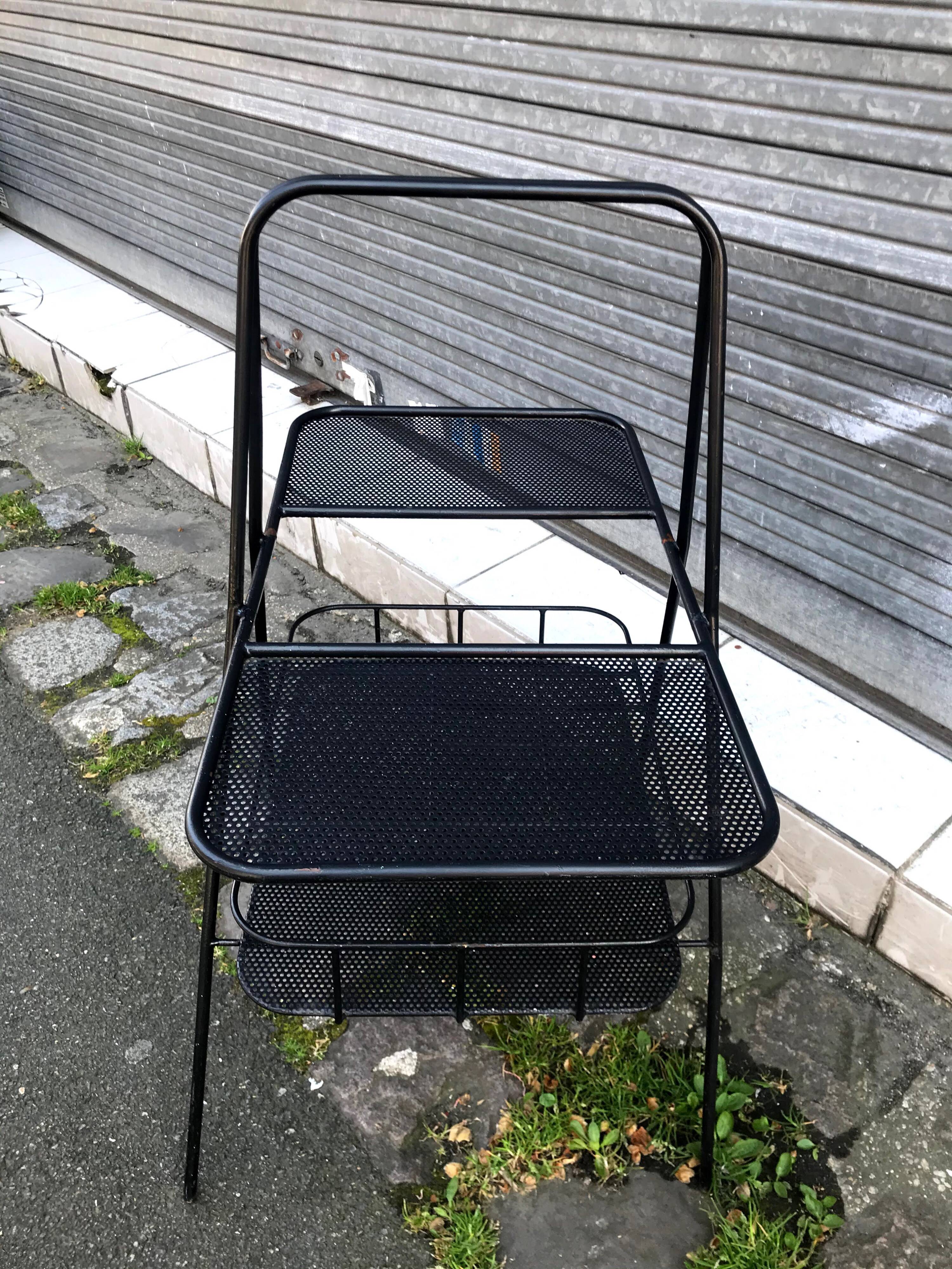 Matégot style bar trolley perforated black metal Design