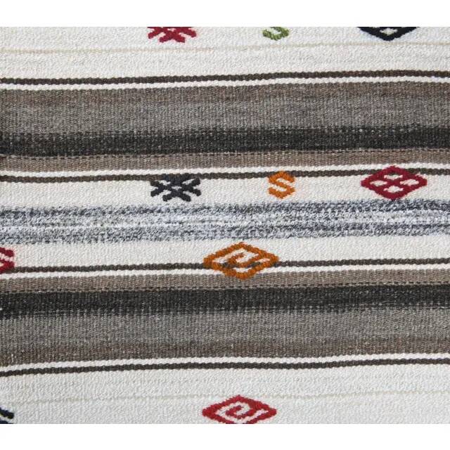 Vintage Turkish Hand-Knotted Wool Cotton White Kilim Runner Rug 65x140